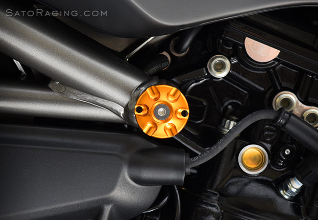 SATO RACING Frame Plugs on a Ducati XDiavel (left side)