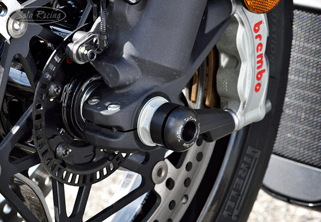 SATO RACING Front Axle Sliders on a Diavel V4