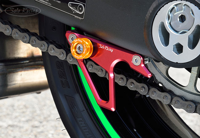 SATO RACING Red anodized Race Stand Hooks with Gold Spools on a Kawasaki Ninja 1000SX