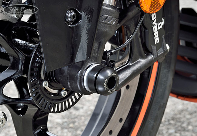 SATO RACING Front Axle Sliders on a 2022 RC390