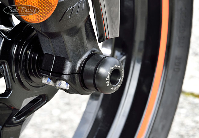 SATO RACING Front Axle Sliders on a 2022 RC390