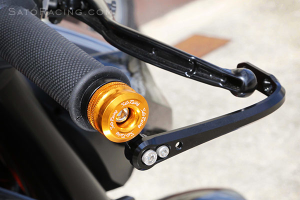 SATO RACING SHORT-style Handle Bar Ends [GOLD] and Lever Guard on a KTM 1290 Super Duke R