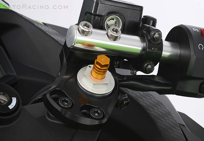 SATO RACING Fork Spring Preload Adjusters on a '13 Kawasaki 'Ninja 300
