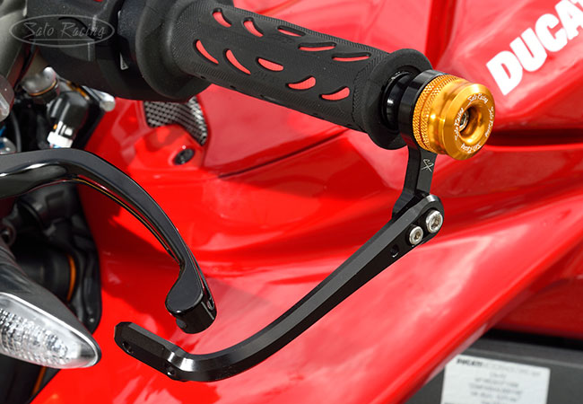 Sato Racing SHORT-style Handle Bar Ends ands Lever Guard on a Ducati Streetfighter V4