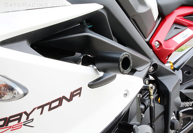 SATO RACING Frame Sliders (L side) on a 2013 Daytona 675R