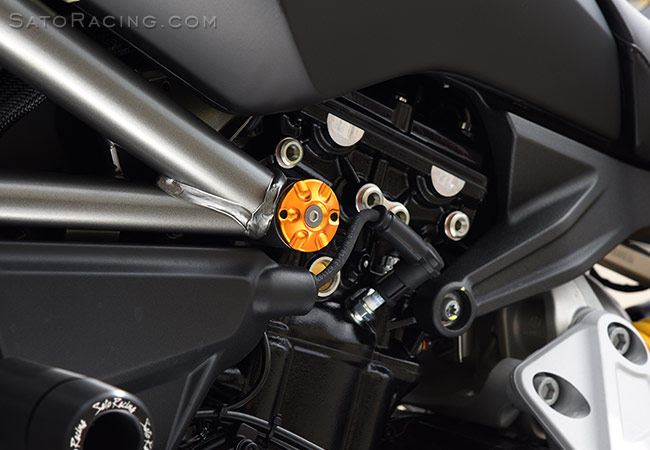 SATO RACING Frame Plugs on a Ducati XDiavel (left side)