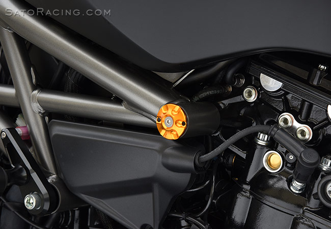 SATO RACING Frame Plugs on a Ducati XDiavel (left side)