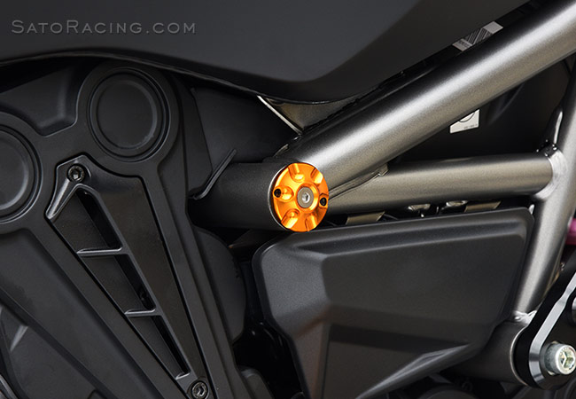 SATO RACING Frame Plugs on a Ducati XDiavel (right side)