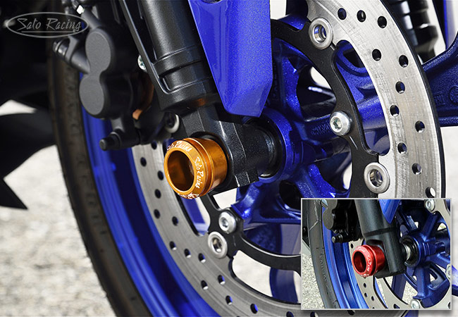 SATO RACING 15mm Axle Caps on a Yamaha YZF-R3