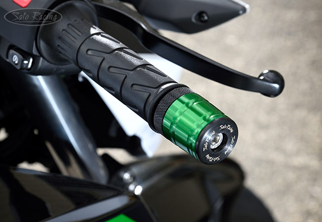SATO RACING full size (35mm diameter) Handle Bar Ends + Adapter Collars on a Kawasaki Z400