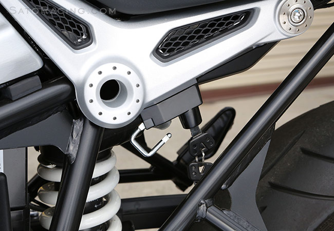 SATO RACING Helmet Lock on a BMW R nineT