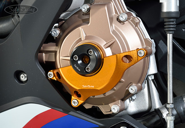 SATO RACING L-side Engine Case Protector and Timing Hole Plug on a 2020 BMW S1000RR