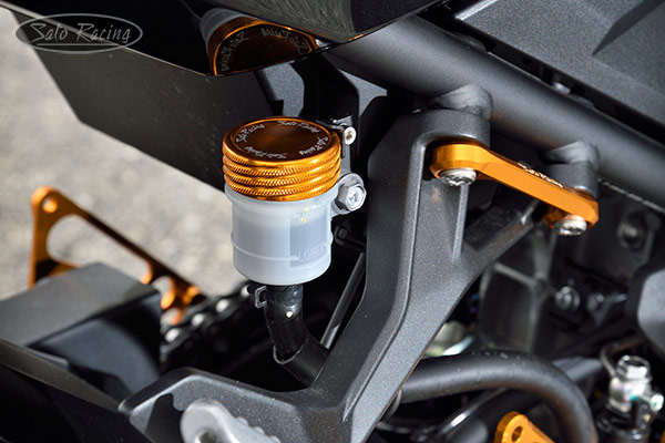 SATO RACING rear brake reservoir cap on a Kawasaki Z400