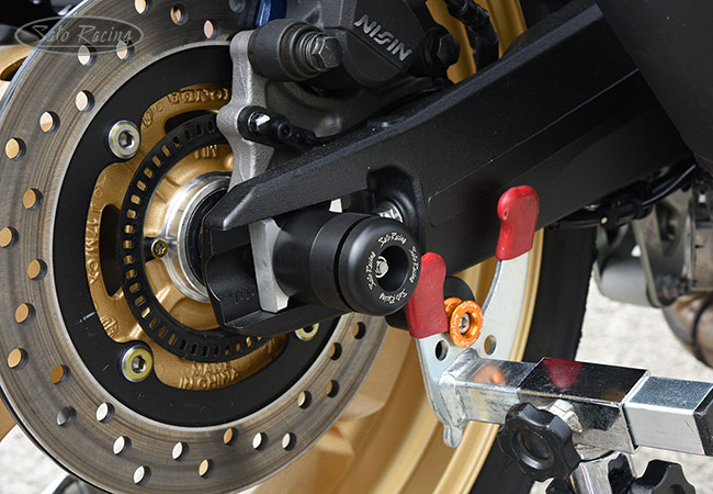 SATO RACING Rear Axle Sliders on a Honda CB1000 Hornet SATO RACING Rear Axle Sliders on a Honda CB1000 Hornet