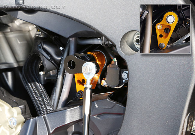 SATO RACING Shift Spindle Holder on a 2017 CBR1000RR