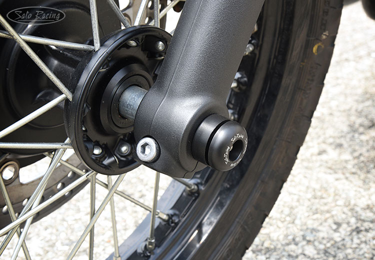 SATO RACING Front Axle Sliders on a KAWASAKI W800