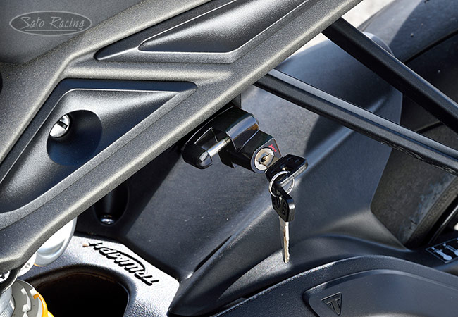 SATO RACING Helmet Lock on a 2023 Street Triple SATO RACING Helmet Lock on a 2023 Street Triple